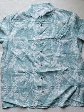 T.J.Maxx Light Teal Short-Sleeve Tropical Button-Down Shirt